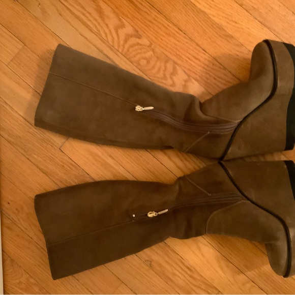 Cesare Paciotti Brown Suede Knee-High Platform Wedge Boots – Made in Italy